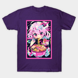 Cute Anime Girl |  Ramen Noodles | Hentaii Chibi Kawaii Design T-Shirt